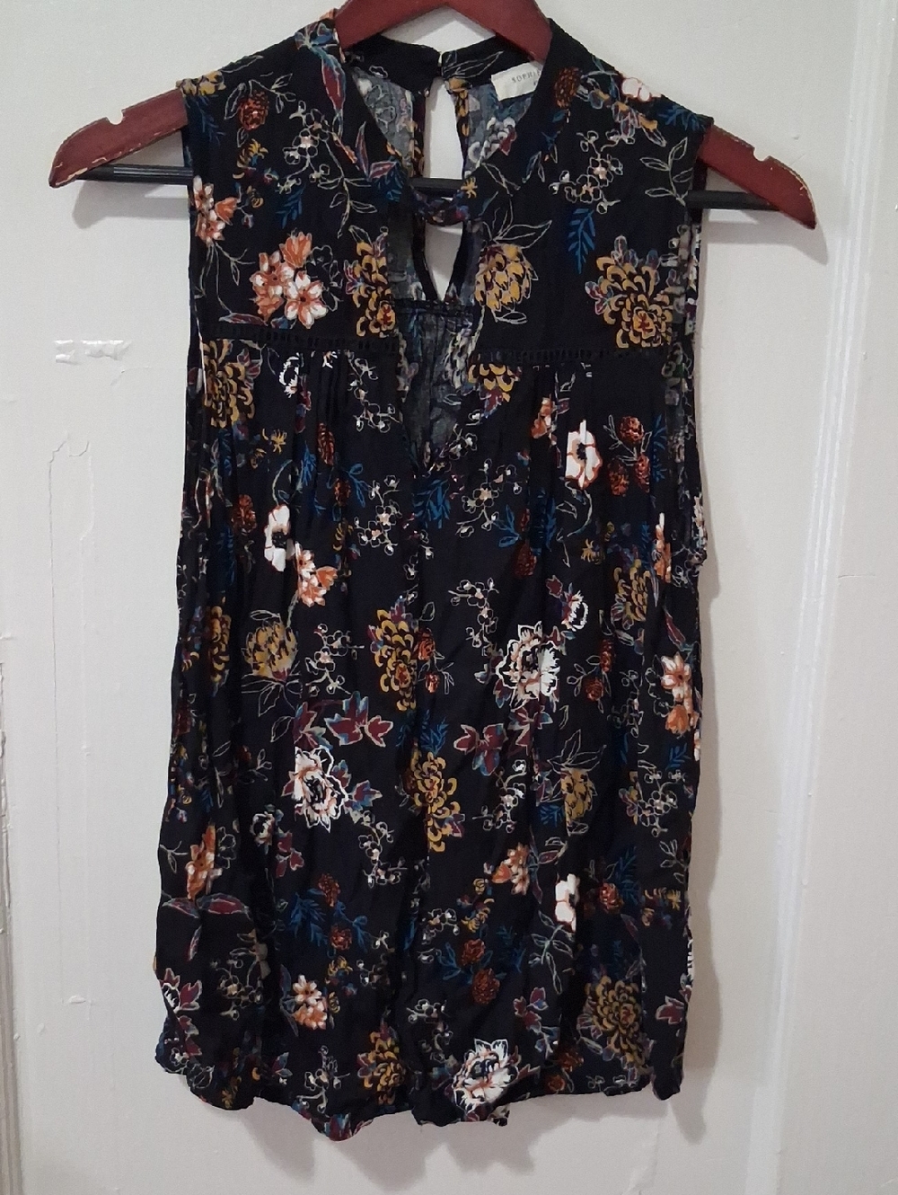 Sophie Rue Black Floral  Sleeveless Top Large